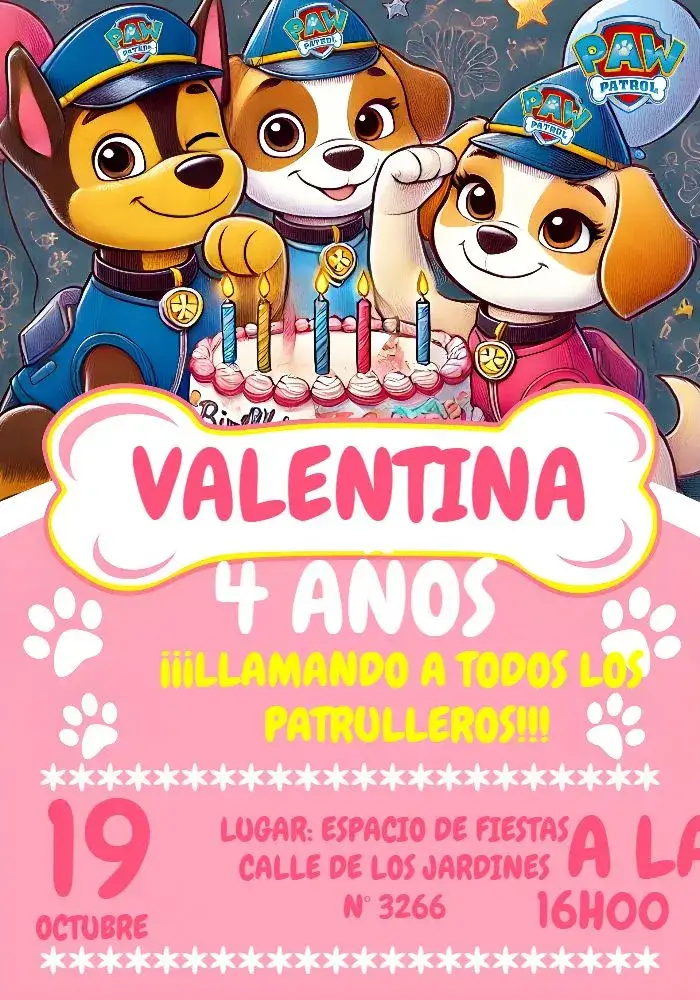 Invitación Patrulla Canina Everest – tema Cumpleaños Infantil colorido, divertido, temático, infantil, animado
