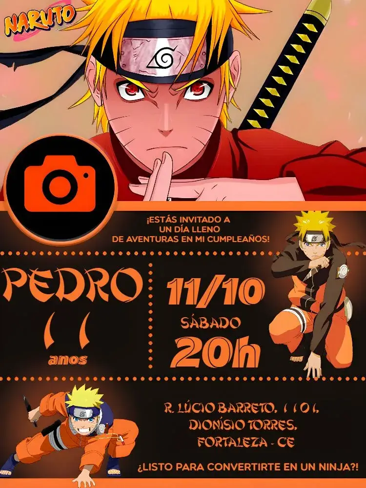 Invitación Naruto Con Foto Negro