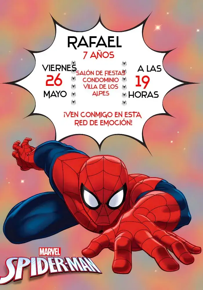 Invitación Hombre Araña Rojo – tema Más buscados rojo, negro, blanco, superhéroes, moderno, divertido
