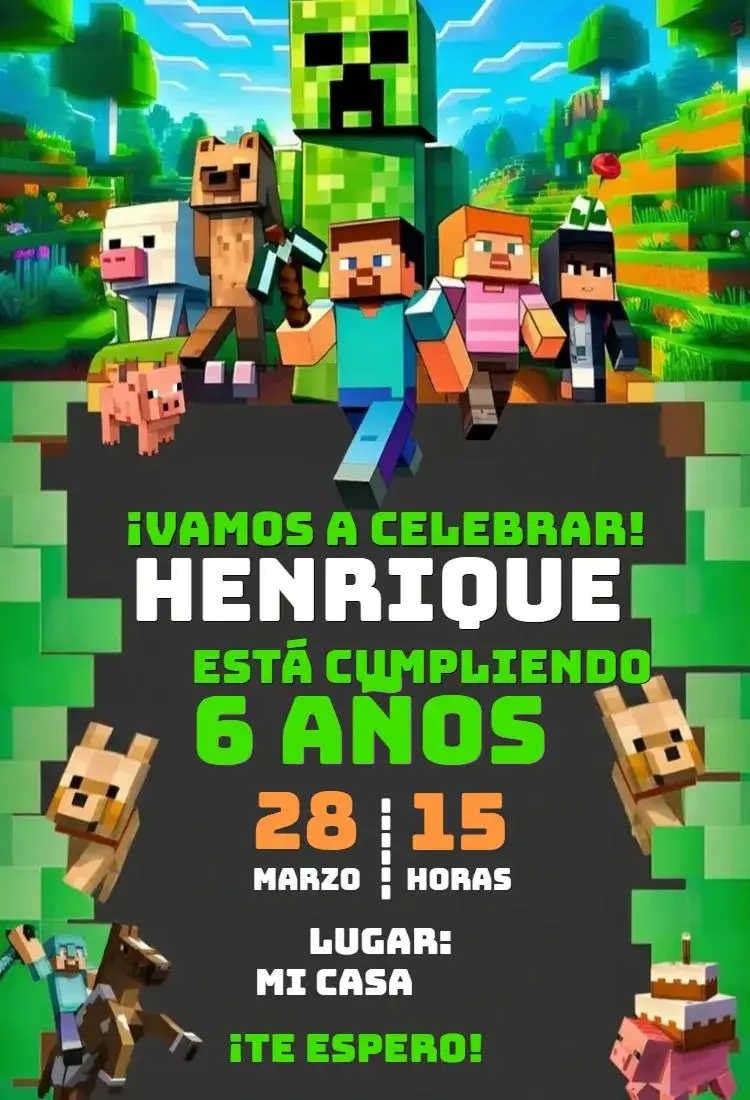 Invitación Minecraft 2 editable y personalizable