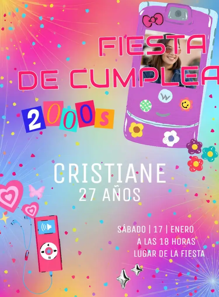 Invitación Fiesta Años 2000 Con Foto 2000s – tema 15 años retro, vintage, colorido, jovem, moderno