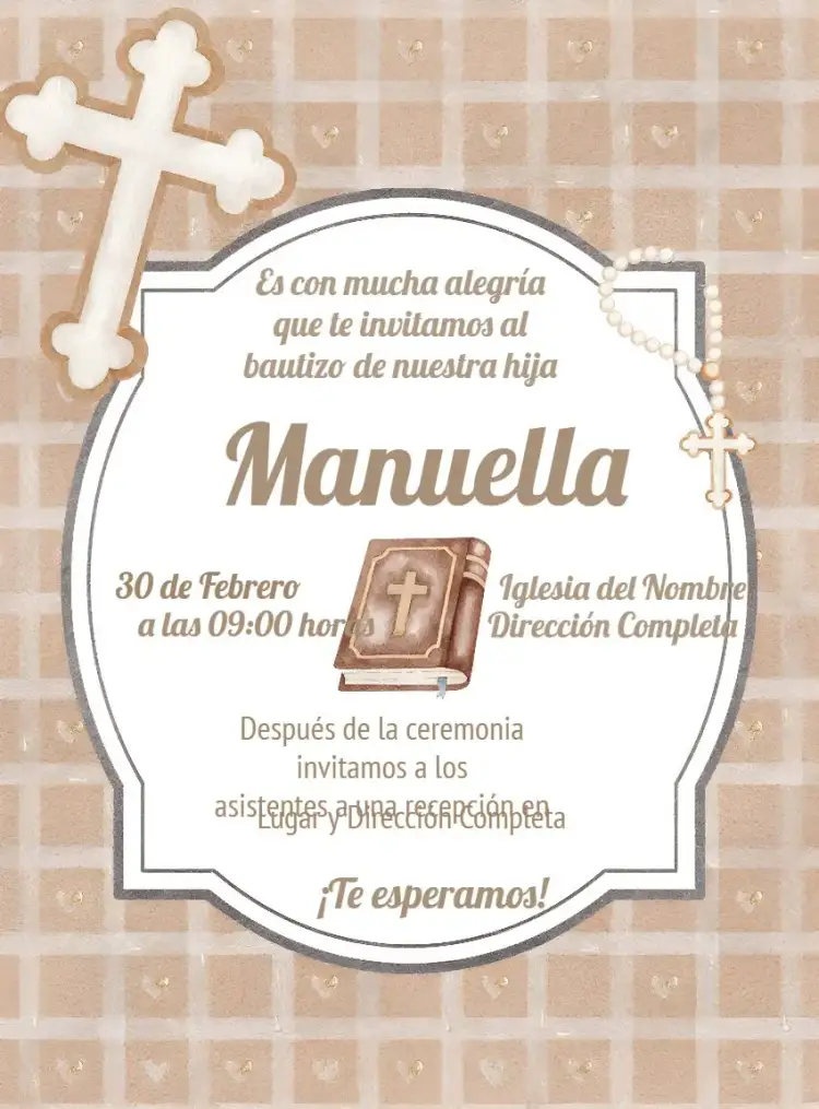 Invitación Bautizo Bautismo – tema Bautismo marrón, clásico, religioso, delicado, minimalista, elegante