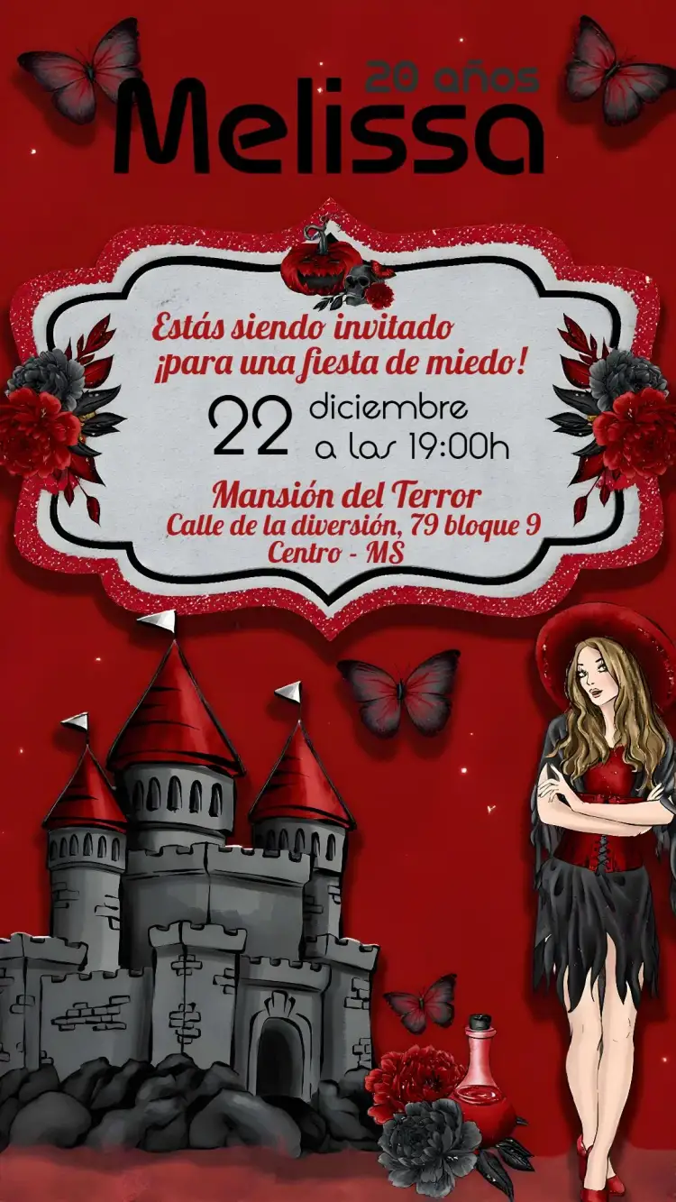 Invitación Halloween Adulto – tema Cumpleaños oscuro, misterioso, gótico, moderno, divertido, temático