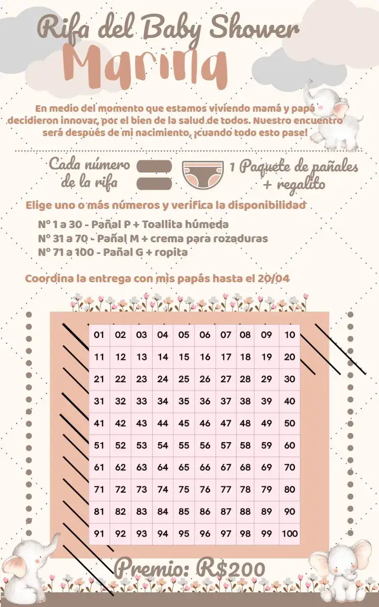 Invitación Chá Rifa Elefantinha Animais – tema Té Rifa safari, animales, colorido, divertido, moderno, infantil