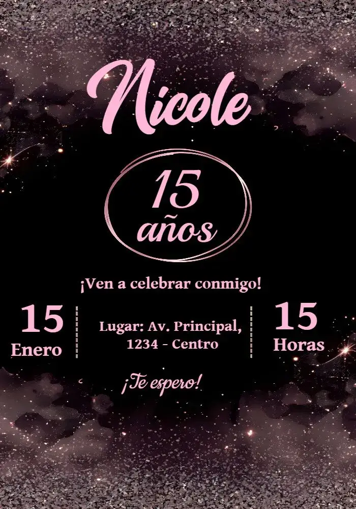 Invitación 15 Años Glitter Rose