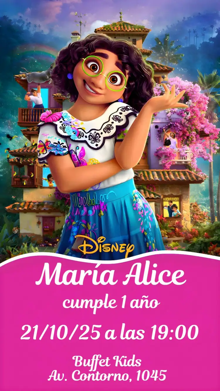 Invitación Encanto – tema Cumpleaños Infantil colorido, fantasía, vibrante, natural, divertido
