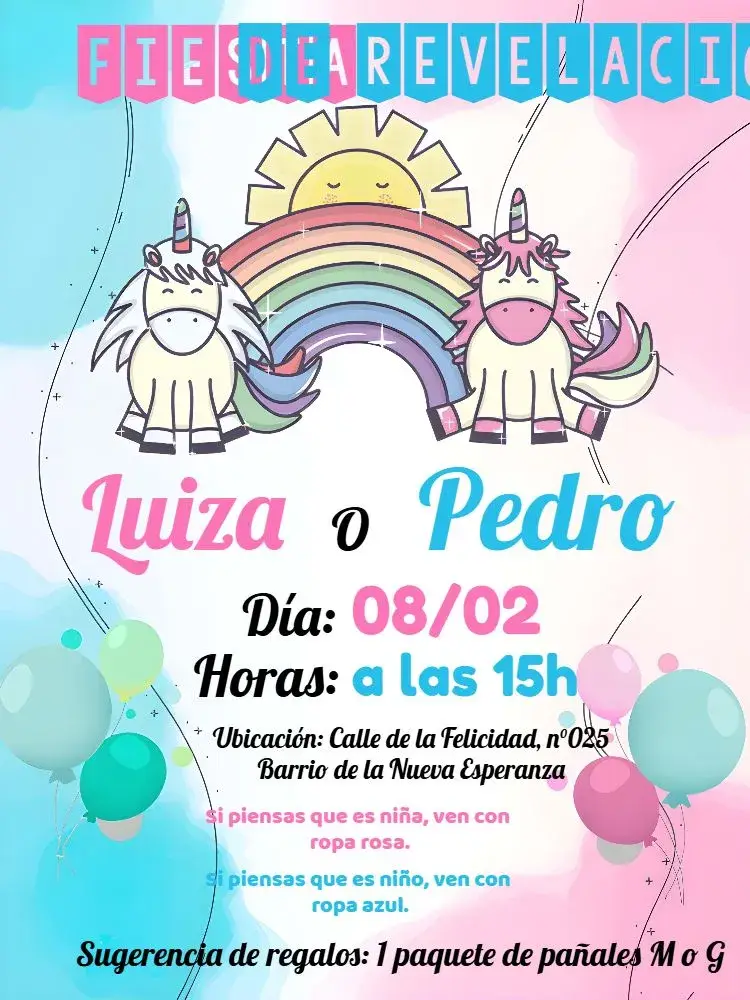 Invitación Revelación de Género Unicornio Niña