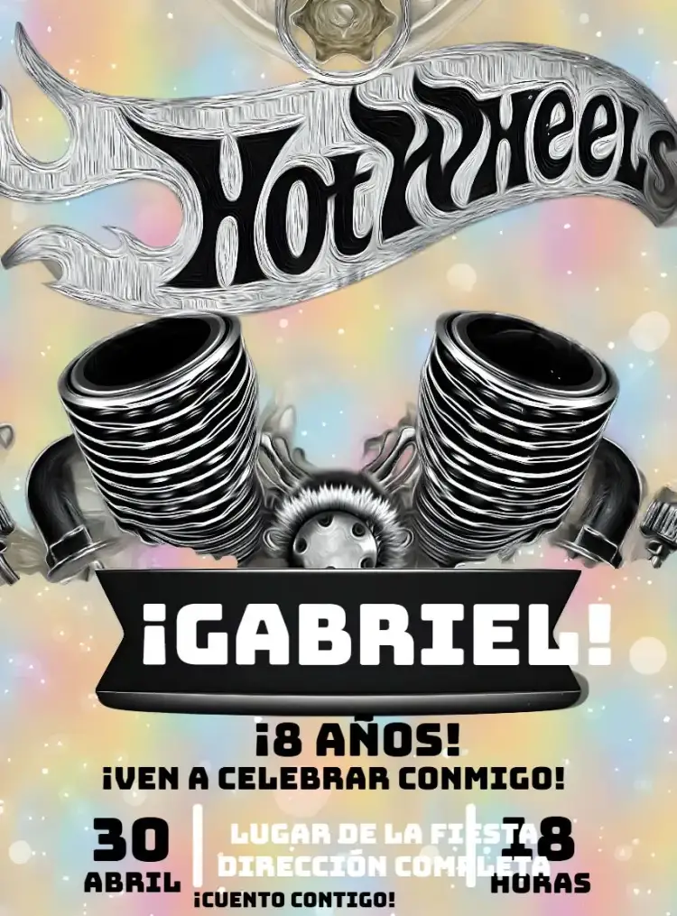 Invitación Hot Wheels Diseñado – tema Más buscados colorido, futurista, divertido, automovilístico, dinámico, infantil