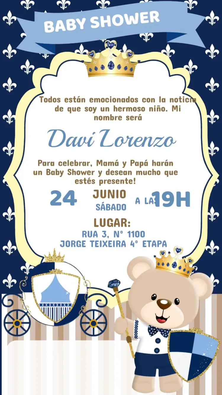 Invitación Invitación Baby Shower – tema Baby Shower colorido, blanco y azul, pastel, divertido, animales, estilo moderno