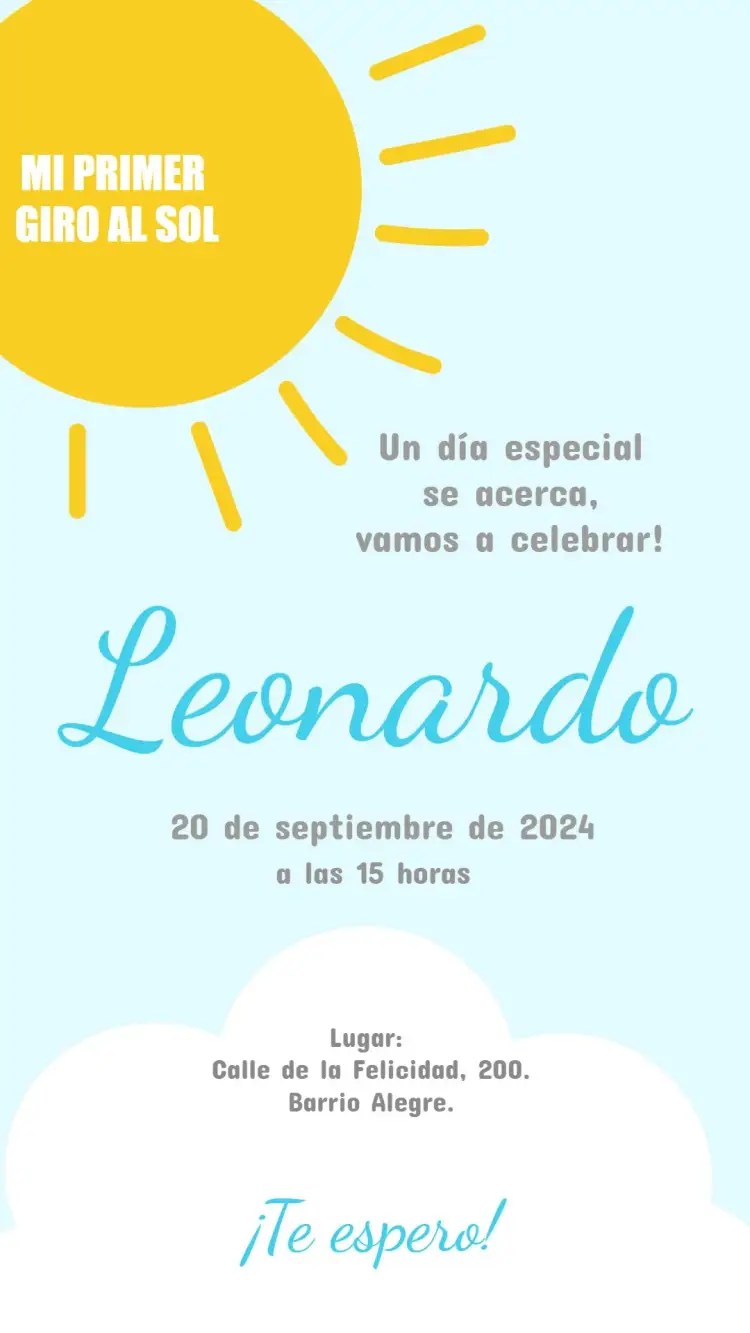Invitación Mi Primera Vuelta Al Sol Cielo