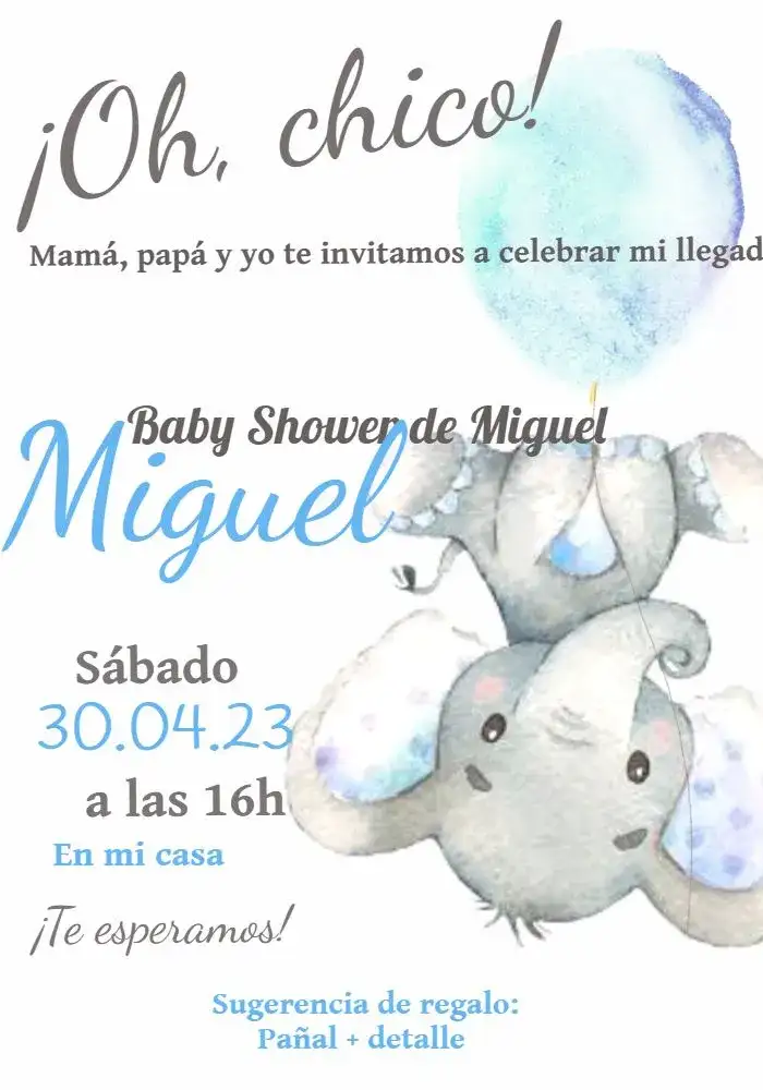 Baby Shower Elefantito Azul Acuarela Globo