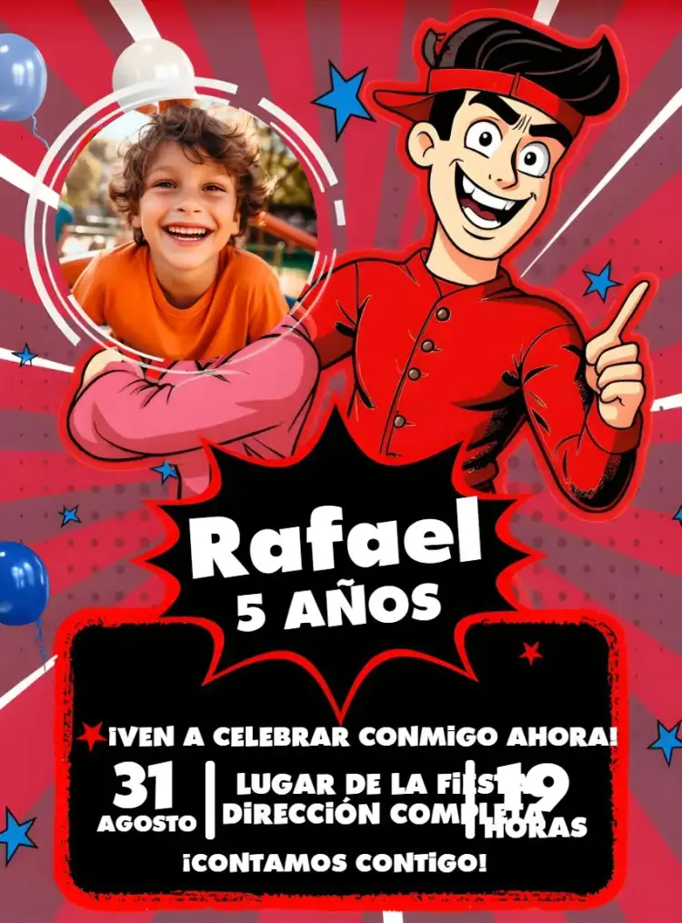Invitación Enaldinho Con Foto Youtuber – tema Más buscados moderno, divertido, juegos, inspirado en Youtubers, colorido