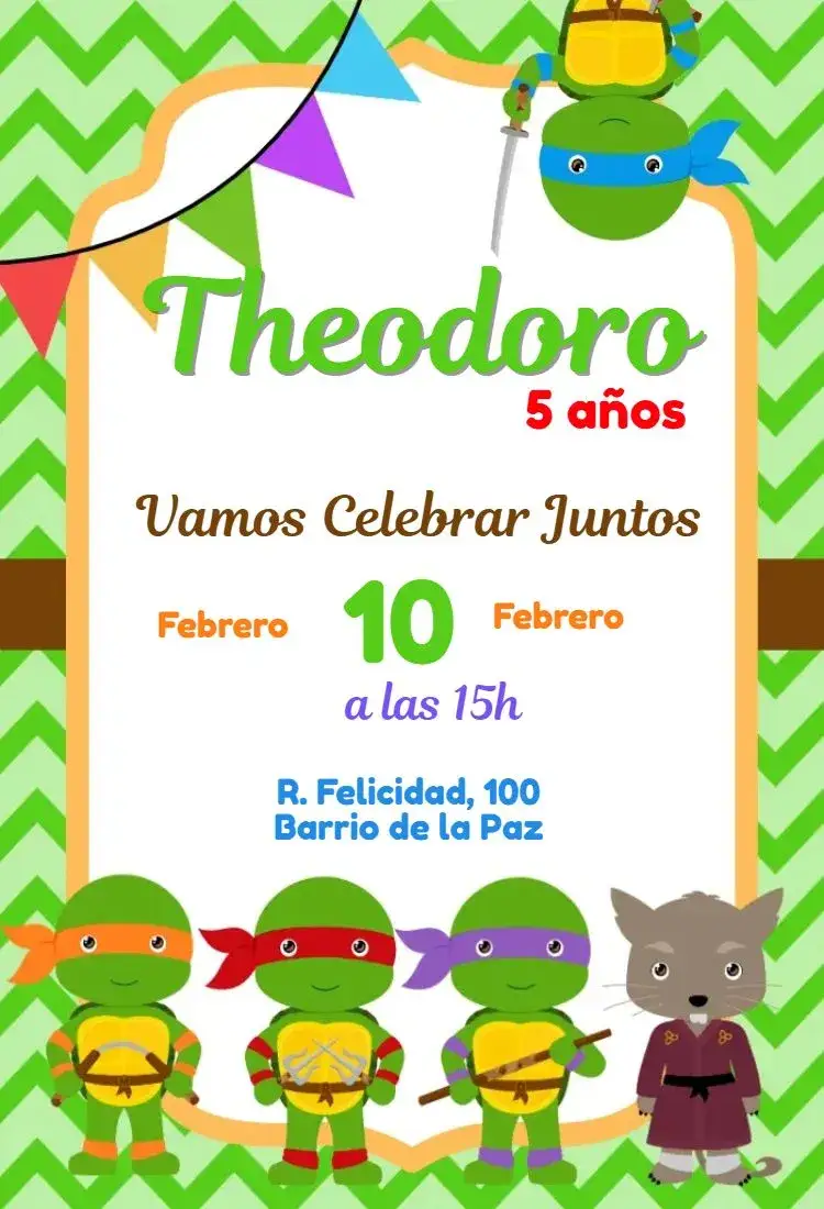 Invitación Tortugas Ninja Baby – tema Más buscados verde, marrón, divertido, infantil, temático, aventura