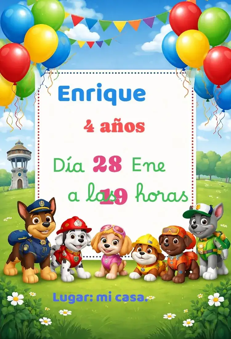 Invitación Invitación Patrulla Canina – tema Cumpleaños Infantil colorido, divertido, temático, infantil, animado