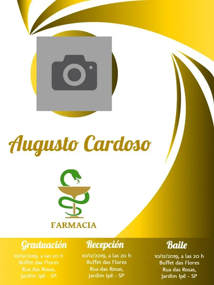 Invitación Graduación Farmacia Con Foto Dorado – tema Graduación dorado, amarillo, elegante, moderno, sostenible
