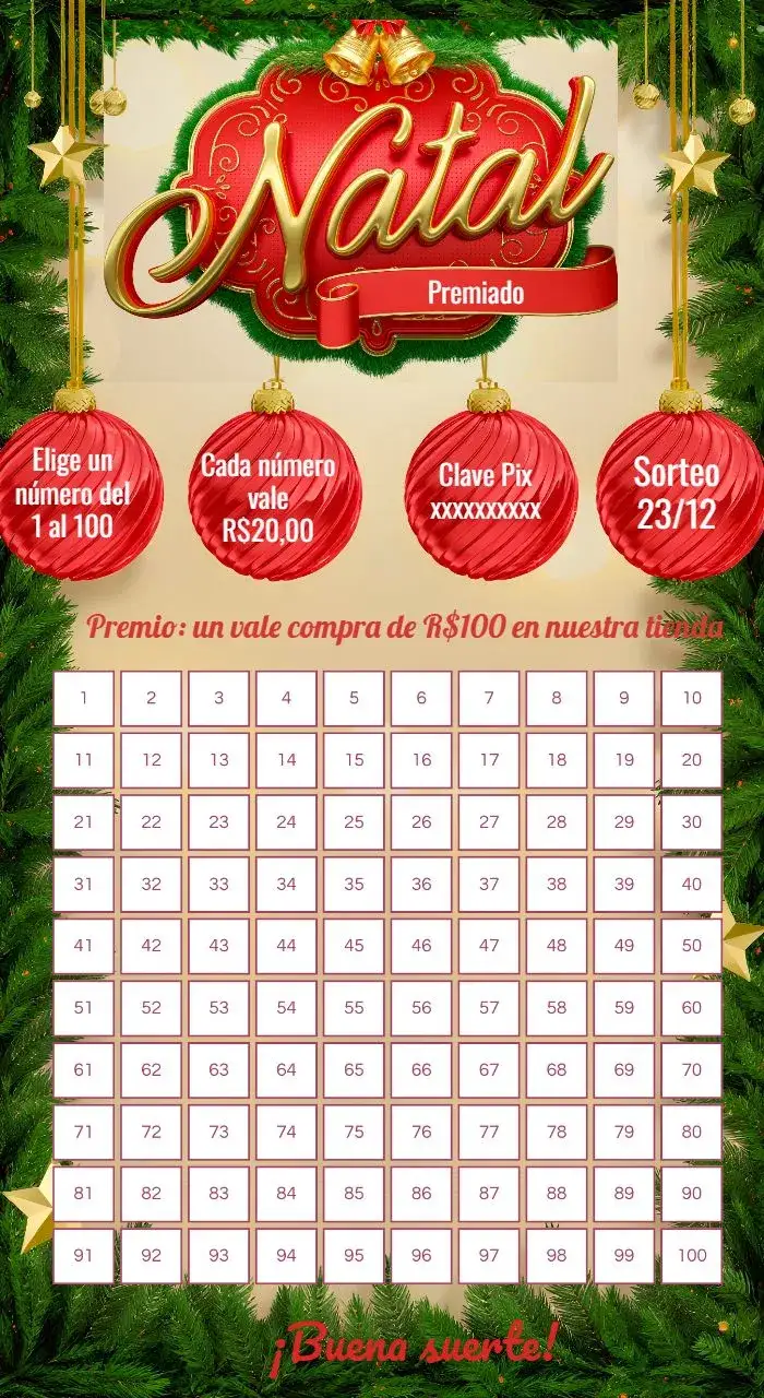 Invitación Pix Premiado Navidad Rifa – tema Cartones navideño, festivo, colorido, divertido, moderno