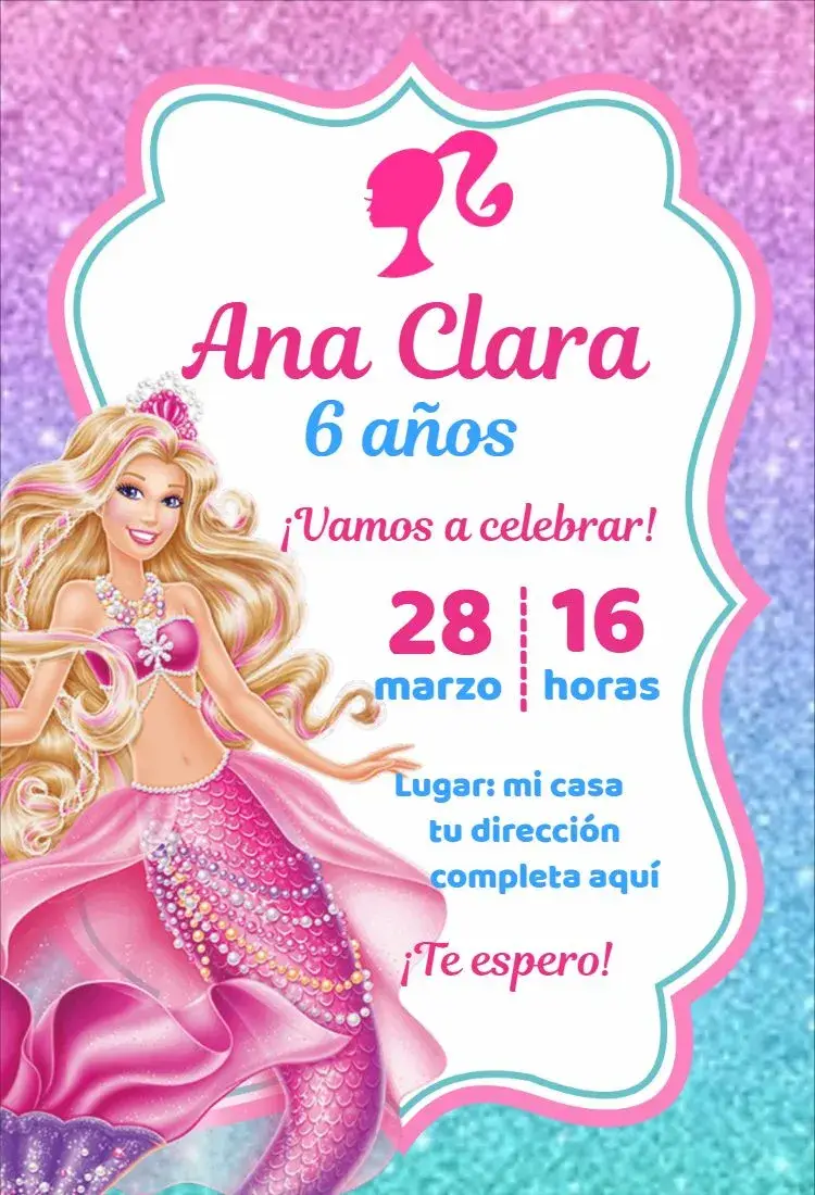 Invitación Barbie Sirena 1
