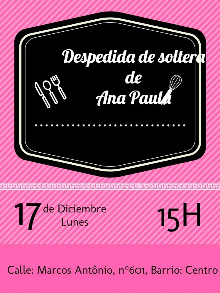 Invitación Despedida de Soltera Rosa – tema Despedida de Soltera rosa, negro, a rayas, delicado, femenino, moderno