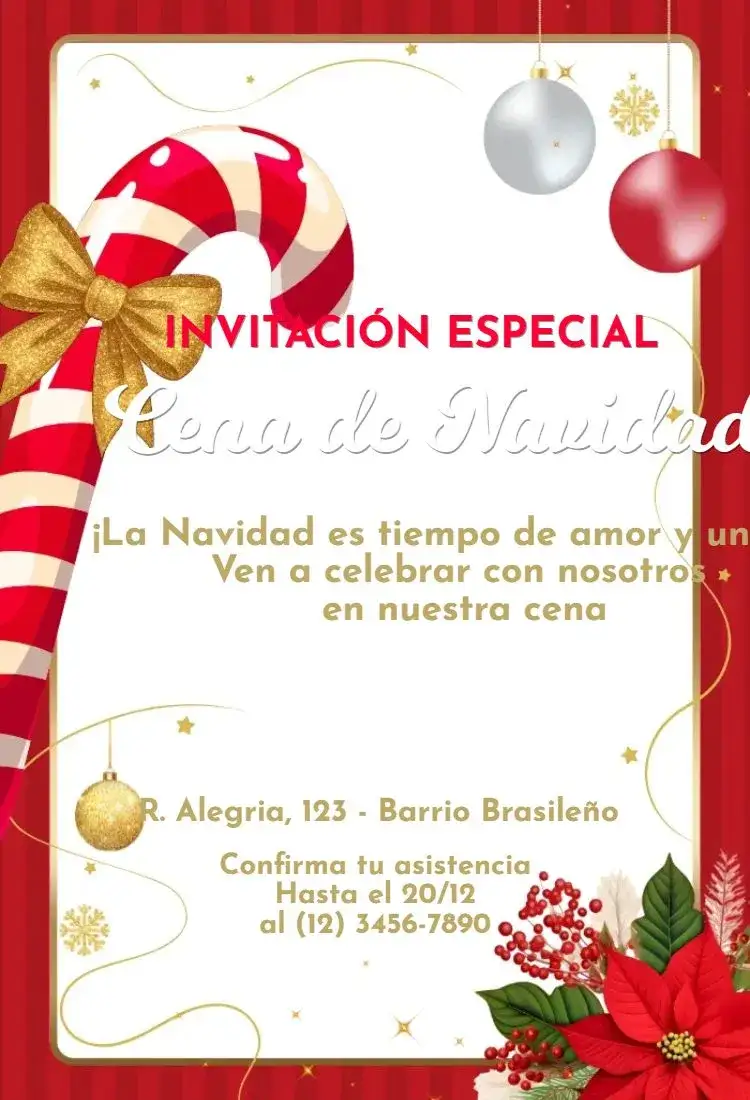 Invitación La Cena de Navidad – tema Fechas Conmemorativas rojo y verde, dorado, minimalista, rústico, vintage, moderno