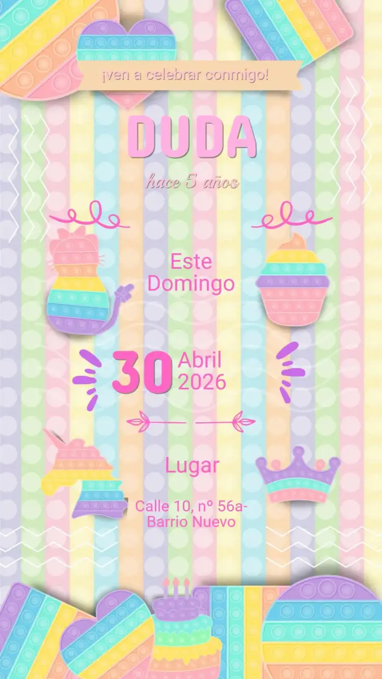 Invitación Invitación Digital Cumpleaños Pop It Candy – tema Cumpleaños Infantil colorido, divertido, lúdico, dulce, moderno