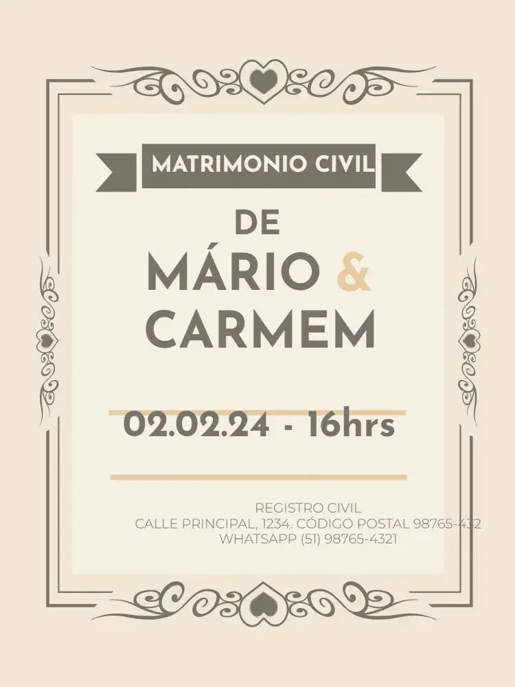 Invitación Boda Civil Delicada Pareja
