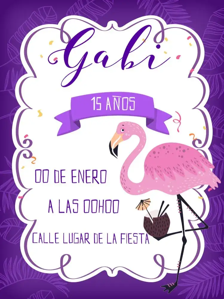 Invitación Flamenco Femenino – tema Cumpleaños Infantil tropical, delicado, moderno, verano, colorido, femenino