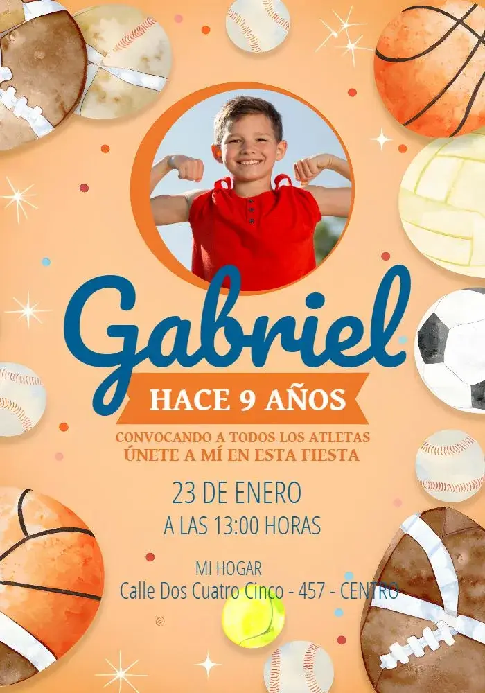 Invitación Deportes Con Foto Niño