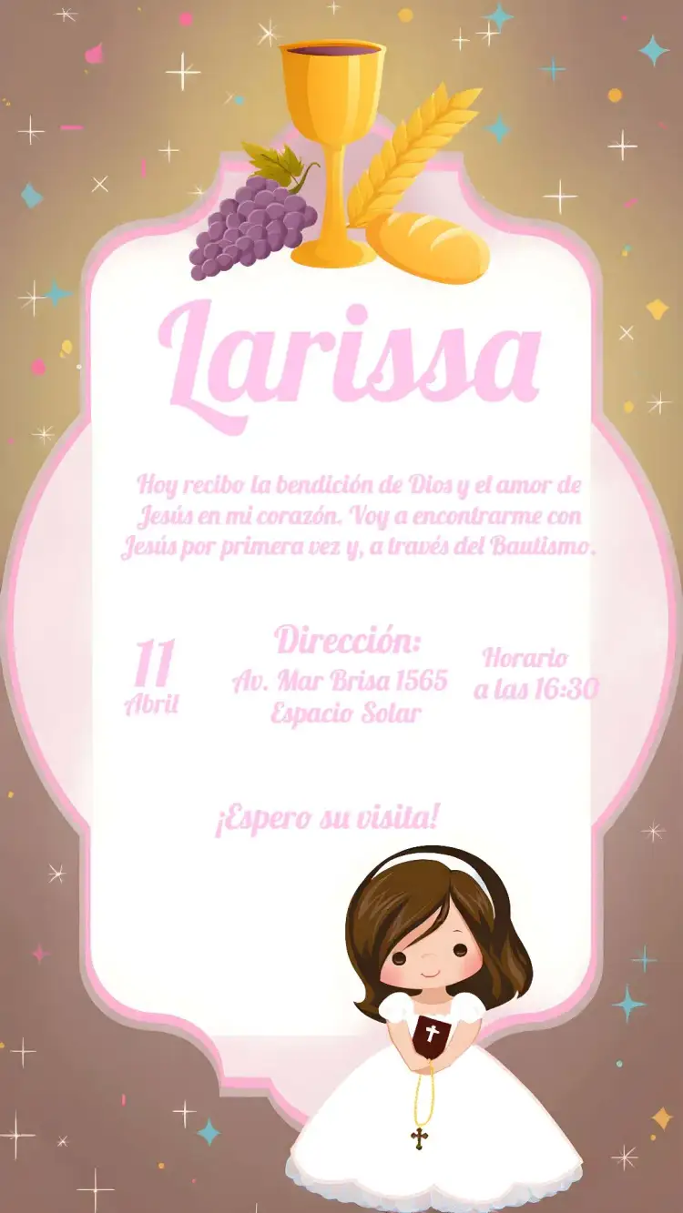 Invitación Bautizo Iglesia – tema Bautismo rosa, delicado, moderno, clásico, elegante, infantil