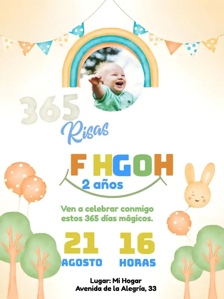 Invitación 365 Sonrisas Con Foto Naranja