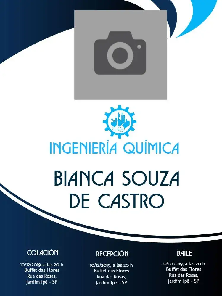 Invitación Graduación Ingeniería Química Con Foto de Ingeniero – tema Graduación azul, moderno, personalizado, elegante, sustentável