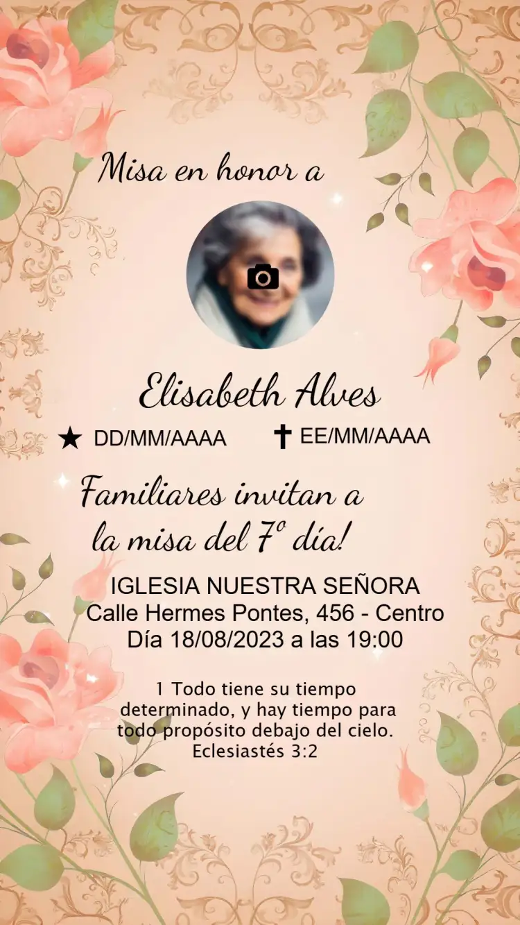 Invitación Misa De Séptimo Día Flores – tema Fechas Conmemorativas floral, delicado, minimalista, romántico, moderno