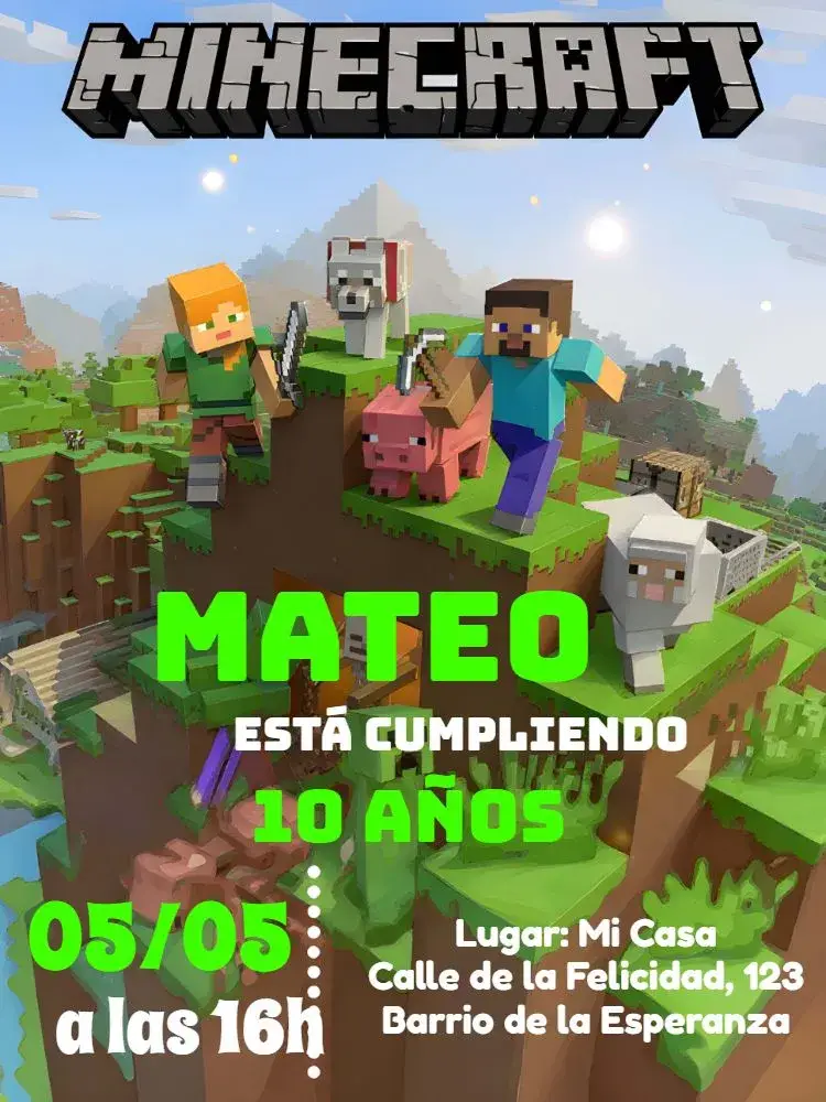 Invitación Construcción de Minecraft editable y personalizable