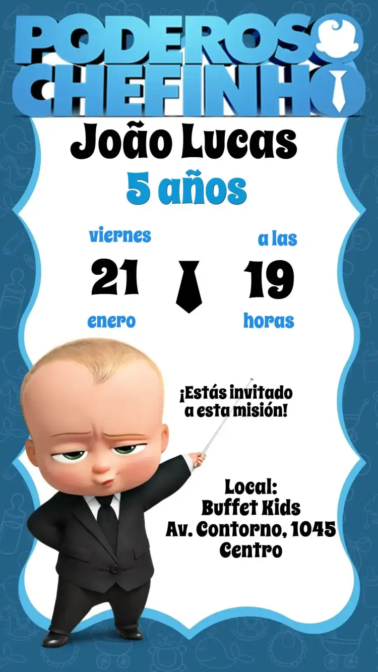 Invitación El Poderoso Jefe – tema Cumpleaños Infantil colorido, divertido, infantil, temático, vibrante, animado