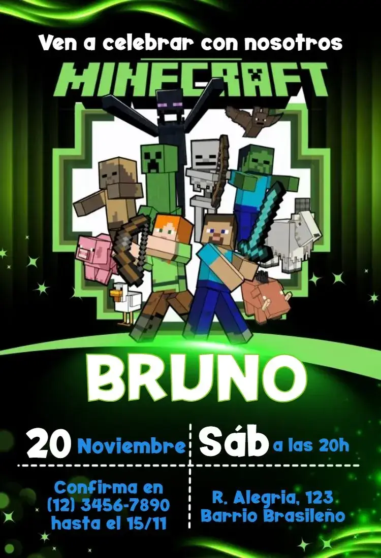 Invitación Minecraft editable y personalizable