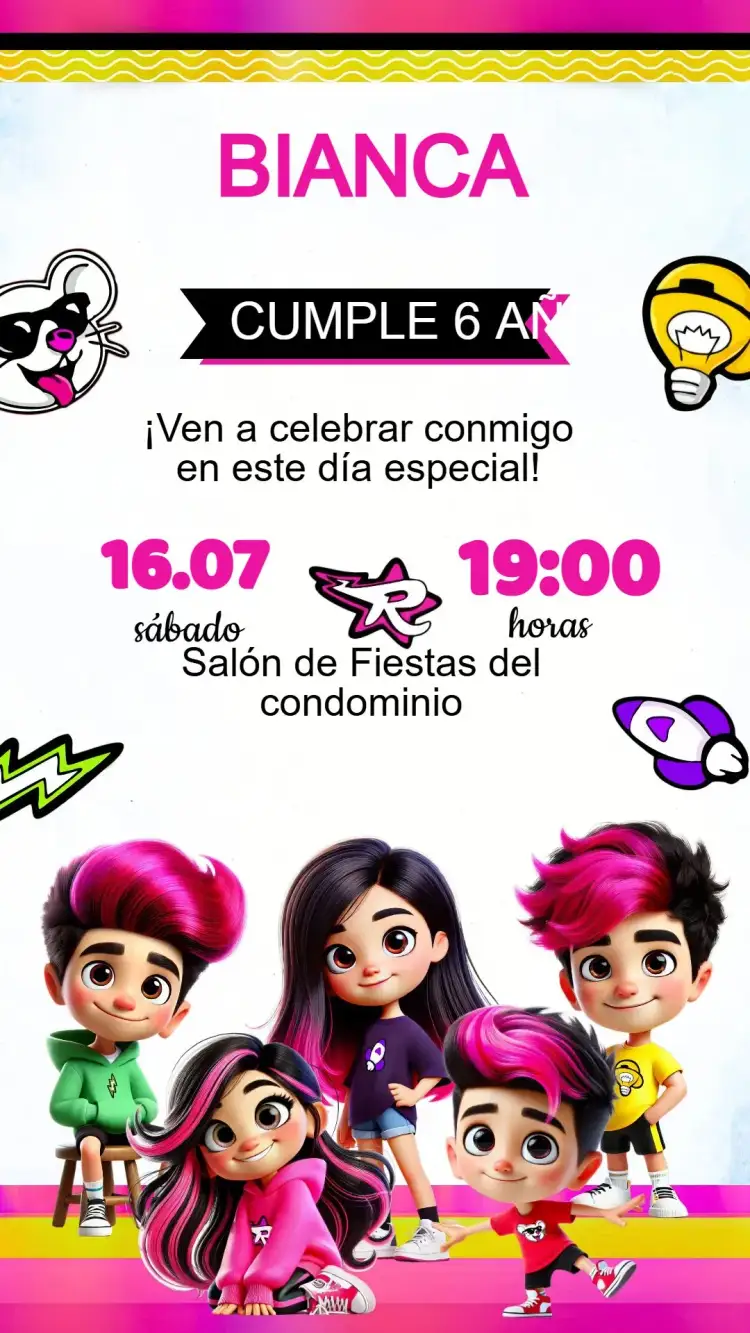 Invitación Invitación Cumpleaños las Rosas Emilly Vick – tema Cumpleaños Infantil floral, romántico, delicado, colorido, moderno