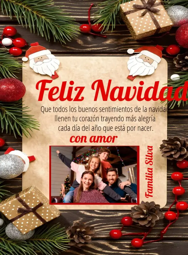 Invitación Tarjeta De Feliz Navidad En Familia Con Foto de Noel