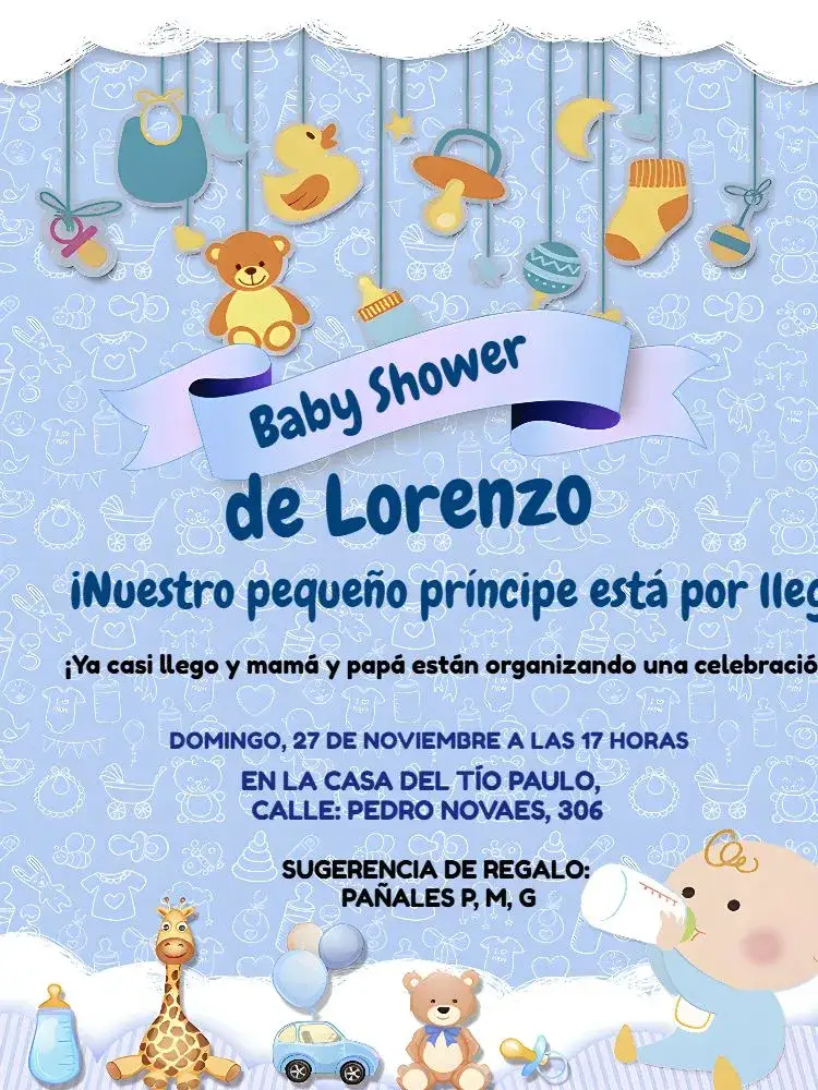 Invitación Baby Shower Oso Azul – tema Baby Shower azul, infantil, adorable, ilustraciones de animales, divertido, suave