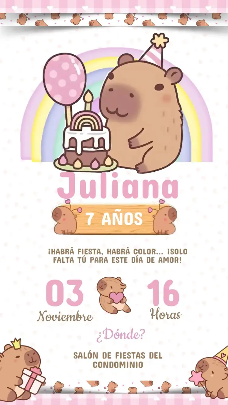 Invitación Cumpleaños Infantil Capibara