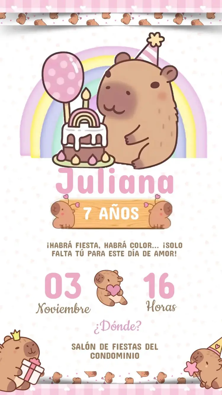 Invitación Cumpleaños Infantil Capibara