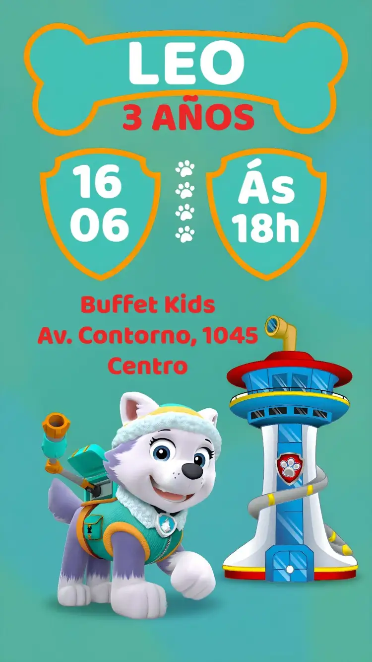 Invitación Patrulla Canina Everest Personaje – tema Cumpleaños Infantil colorido, divertido, temático, animado, infantil