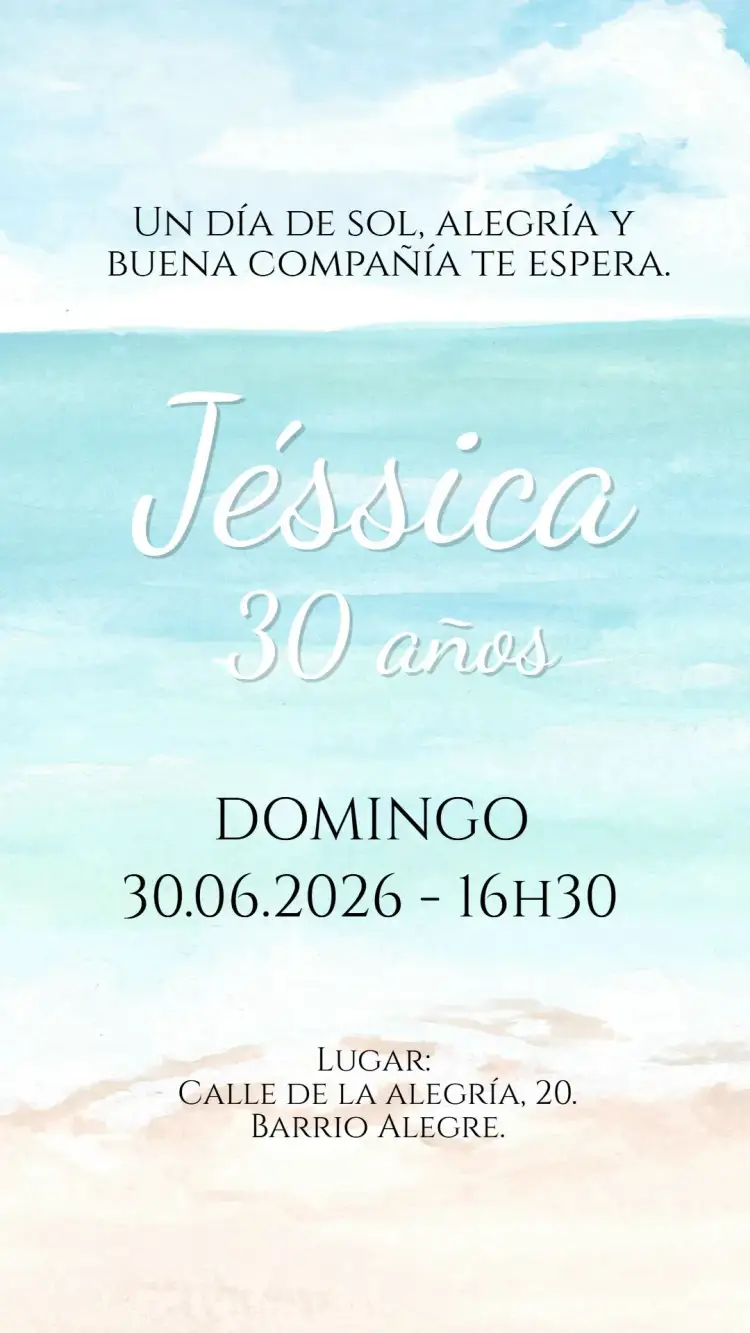 Invitación Invitación digital Verano Playa – tema Cumpleaños tropical, colorido, playero, estival, relajado