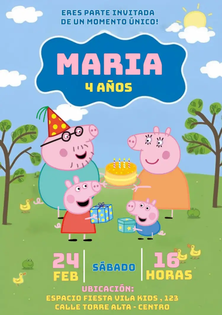 Invitación Peppa Pig Geoge – tema Cumpleaños Infantil colorido, divertido, infantil, temático, animado