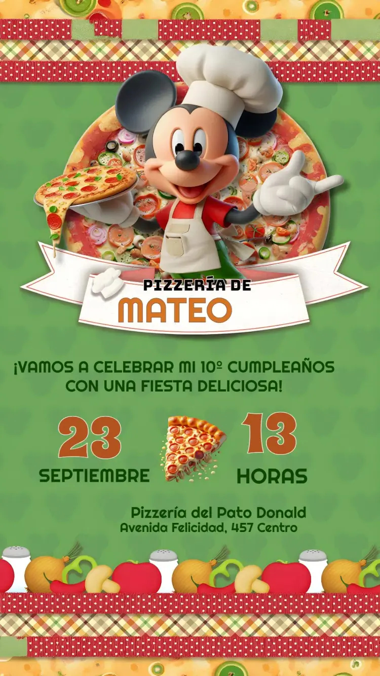 Invitación Pizzería De Mickey Mouse Disney
