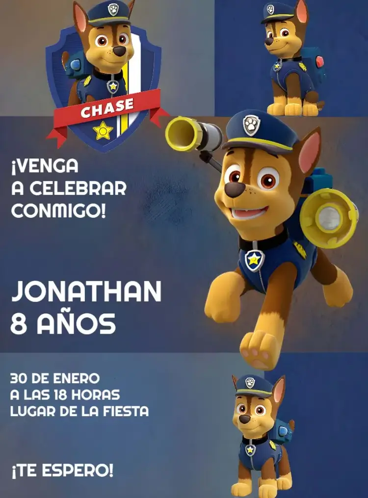 Invitación Chase Patrulla Canina Rocky