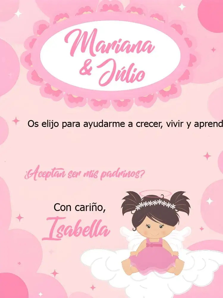 Invitación Padrinos De Bautismo Bautizado – tema Bautismo azul, blanco, dorado, angelitos, religioso, infantil