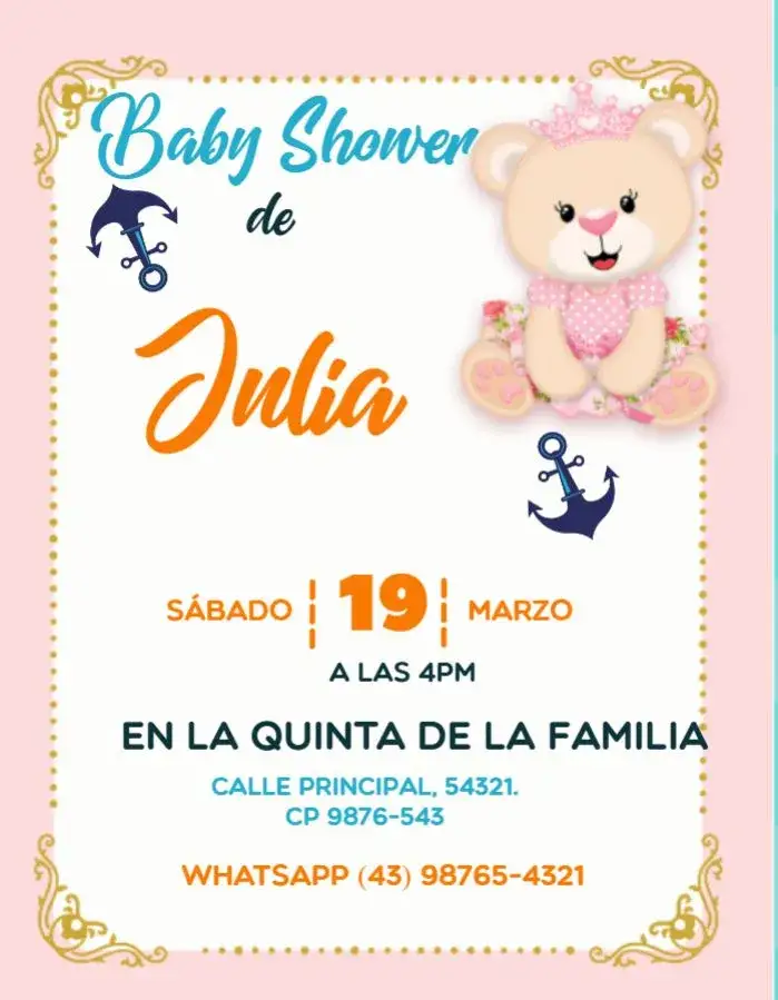 Invitación Baby Shower Osita Azul – tema Té Rifa infantil, lúdico, azul, ursinha, delicado, colorido