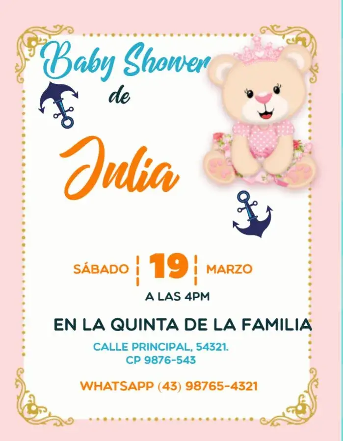 Invitación Baby Shower Osita Azul
