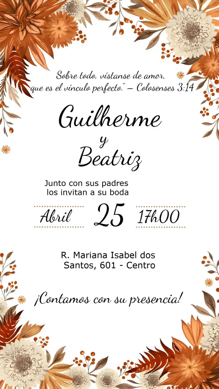 Invitación Boda Floral Terracota Delicada editable y personalizable
