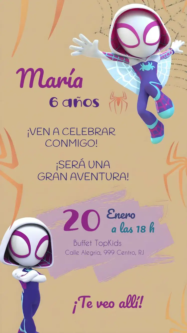 Invitación Spidey Y Sus Amigos Espectaculares Gwen Miles – tema Más buscados colorido, divertido, moderno, infantil, temático, vibrante
