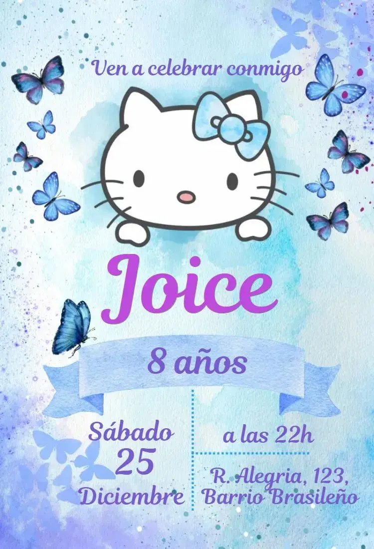 Invitación Hello Kitty Mariposas